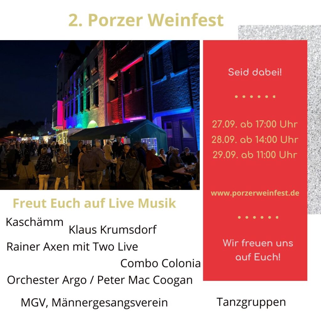 2. Porzer Weinfest - Ankündigung Interpreten